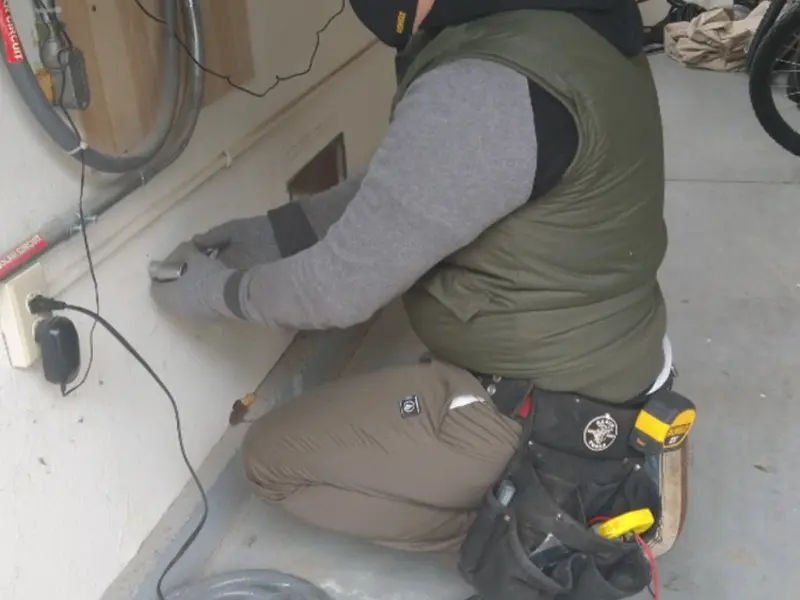 Electrician performing outlet wiring in a Bonny Doon garage